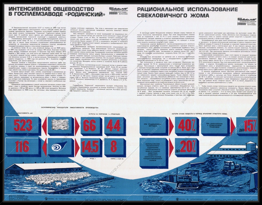 Оригинальный советский плакат интенсивное овцеводство в Госплемзаводе 'Родинский' рациональное использование свекловичного жома сельское хозяйство