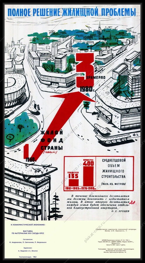Оригинальный советский плакат выполнение жилищной программы строительство кварти