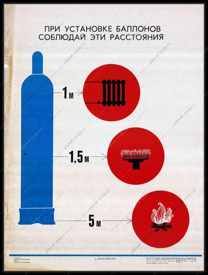 Оригинальный советский плакат при установке баллонов соблюдай расстояния газ газовая промышленность