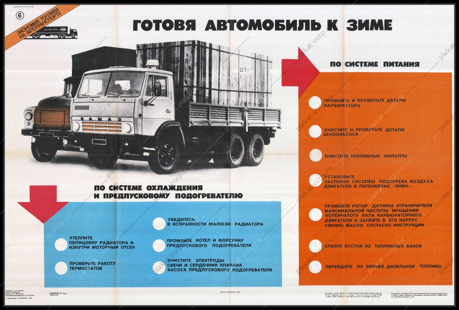 Оригинальный плакат СССР подготовка автомобиля к зиме тяжелая автотехника грузовик техническое обслуживание автотранспорта