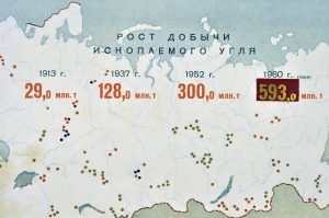 Оригинальный советский плакат рост добычи ископаемого угля 1955