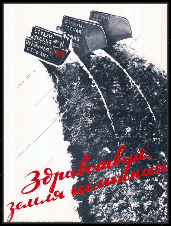 Оригинальный советский плакат здравствуй земля целинная студенческая стройка строительство